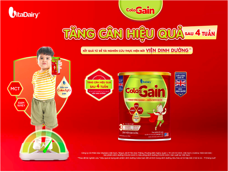 ColosGain giúp trẻ tăng cân sau 4 tuần theo kết quả nghiên cứu từ Viện Dinh Dưỡng