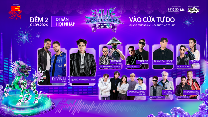 Đêm di sản hội nhập tại Huế Wonderverse Music Fest 2026 đầy bùng nổ